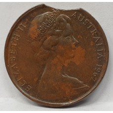 AUSTRALIA 1967 . TWO 2 CENTS COIN . ERROR . CLIPPED and BITTEN EDGE